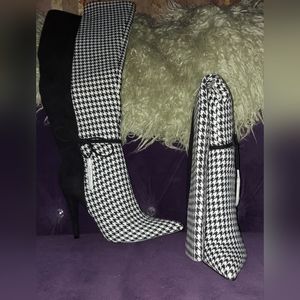 Black and White knee boots